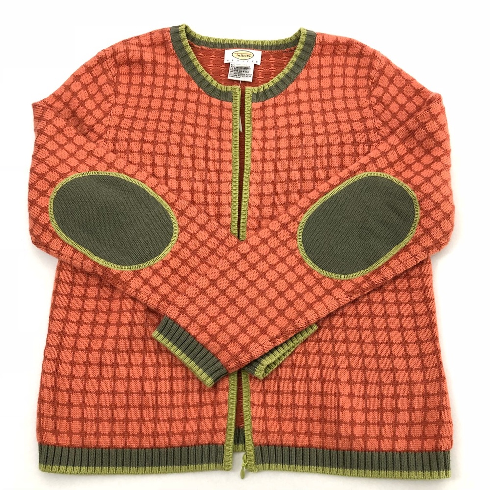 Talbots Orange and Olive Green Knit Cardigan Sweater